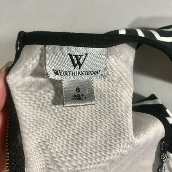 Worthington Women's Size 6 Small Black & Whit Dress Peplum Style Striped Diamond - Picture 8 of 14